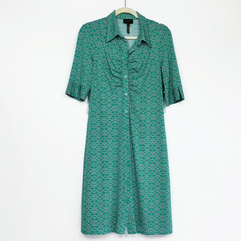 Laundry Geometric Mosaic Pattern Green Shirtdress